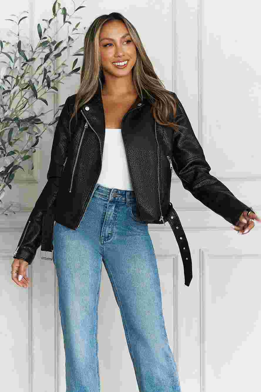 Winter Romance Faux Pebbled Leather Jacket Black - Image 1